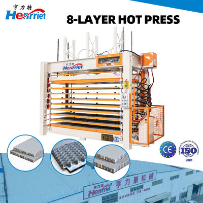 satın almak Alüminyum Petek Panel Üretim Hattı için 50T Maksimum Basınçlı ve 2500*1300*42mm Çalışma Tablası Boyutlu 8 Katmanlı Hidrolik Sıcak Pres Makinesi Çevrimiçi üretim
