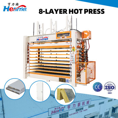 8 Layer Hydraulic Hot Press Machine with 50T Maximum Pressure and 2500x1300mm Work Platen for Industrial Panel Laminating