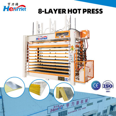 50T Maximum Pressure and 2500*1300*42mm Work Platen Size8-Layer Hydraulic Hot Press Machine for Rock Wool Core Sandwich Panel Fireproof Insulation Board Lamination